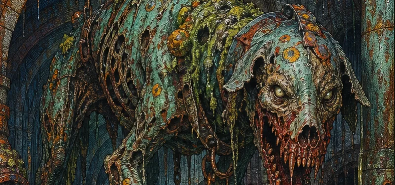 Bloomrot Hound — a rotted hound overgrown with pale blooms.