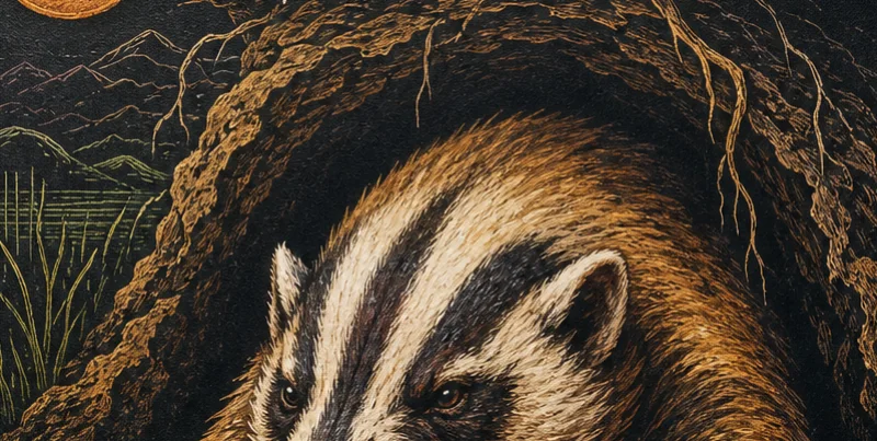Gnawer — a badger bared in the mouth of its burrow.